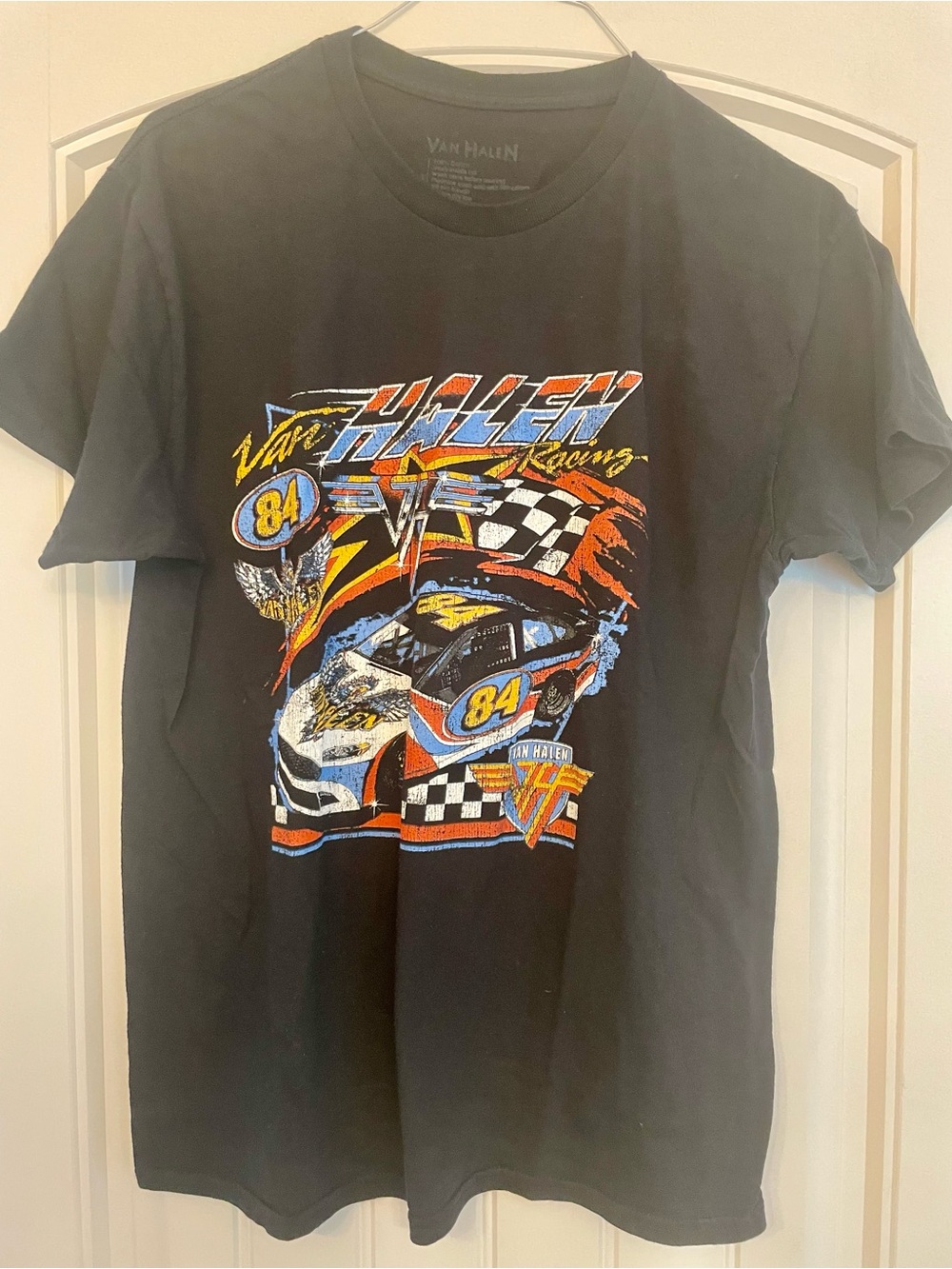 Van Halen Official, Black Racing Graphic T-Shirt - 84 Design, Size XL